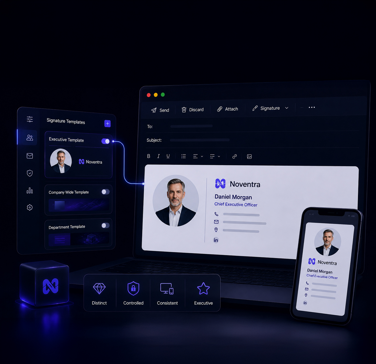 Executive-level clean and minimal email signature designed for authority and clarity